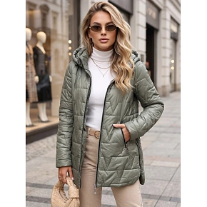 Dámská prošívaná bunda s odnímatelnou kapucí TY5794 zelená - FashionStreet
