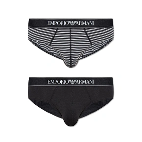 Slipy męskie 2PACK 111733 3F542 16844 czarno-szare w paski - Emporio Armani