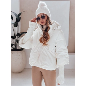 Dámská zimní bunda s kapucí TY5036 smetanová - FashionStreet