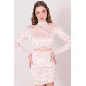 Welurowy top damski 15570 pudrowy beż - BSL