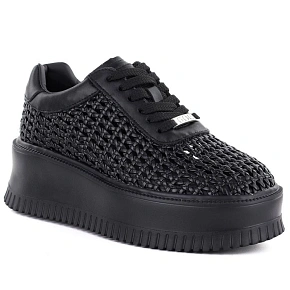 Półbuty sneakersy damskie na platformie ażurowe czarne Goe TT2N4043