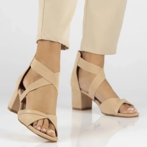 Damskie sandały na obcasie PAW539B / DS6262 Beige- Filippo