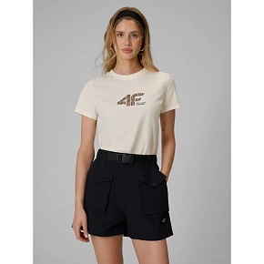 T-shirt regular z nadrukiem damski 4F 4FRSS26TTSHF4422-12S dámské