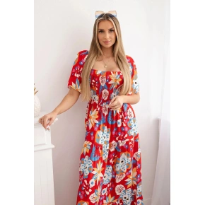 Wiskozowa sukienka z marszczonym dekoltem 29475 czerwona - Kesi