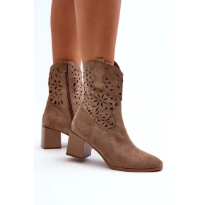 Botki damskie z dziurkowaną cholewką ASA217-7 Beige - Jezzi