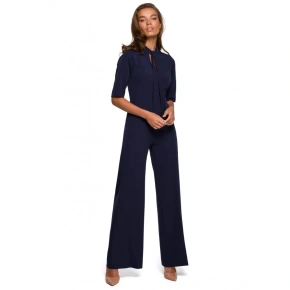 Elegancki kombinezon damski z wiązaniem na szyi S243 granatowy - Stylove