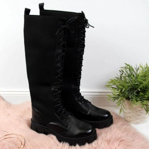 Kozaki damskie workery ze skarpetą czarne Sabatina