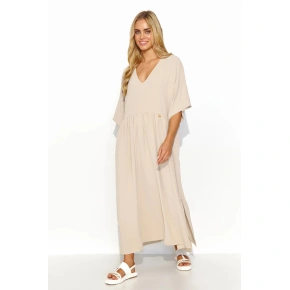 Sukienka dzienna M835 beżowa 4XL-5XL - Makadamia