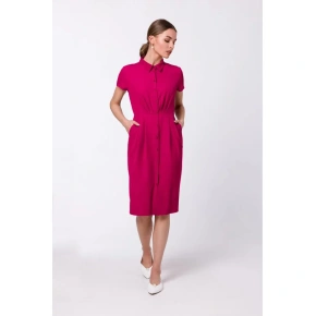 Sukienka koszulowa z paskiem S335 burgund -Stylove