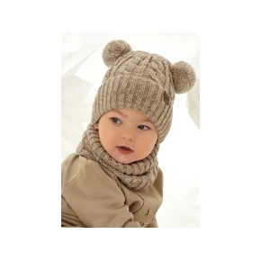 Dziecięcy zestaw czapka + szalik 48-344/A beżowy z brązowym - AJS Dziecięcy zestaw czapka + szalik 48-344/A beżowy z brązowym - AJS