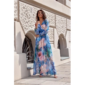 Sukienka dzienna SUK0419 niebiesko-zielony - Roco Fashion