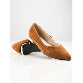 Klasyczne brązowe czółenka na szerokim obcasie