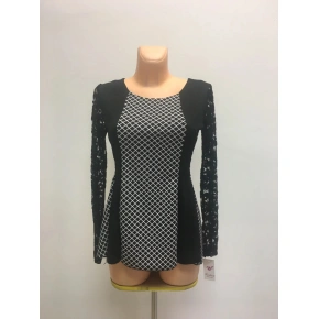 Bluzka damska - koszula z długim rękawem w kwiaty czarno-biała - Czarno-biały / UNI - OEM