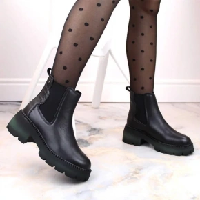 Damskie ocieplane skórzane buty za kostkę PAW484 Czarny - Filippo