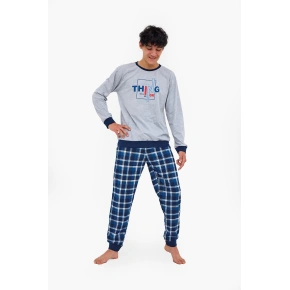 Juniorska piżama chłopięca Thing 967/54 szara z ciemnoniebieskim wzorem - Cornette