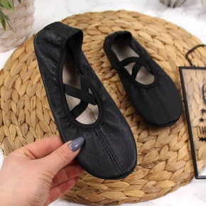 Dziewczęce skórzane baleriny czarne - Nazo