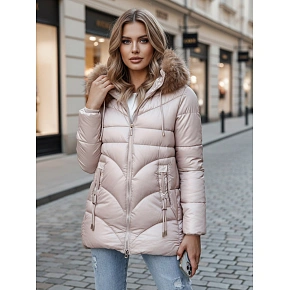 Dámská zimní bunda s kapucí TY4441 béžová - FashionStreet