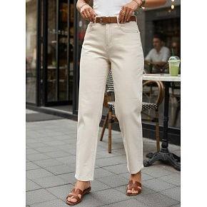 Dámské džíny s vysokým pasem UY3057 krémové - FashionStreet