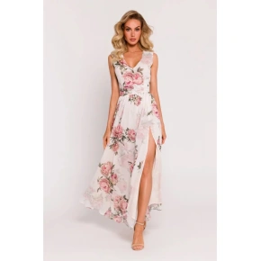 Szyfonowa sukienka damska M781 model 2 ecru w kwiaty - MOE