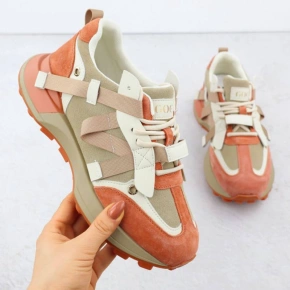 Skórzane sneakersy damskie beżowo pomarańczowe Goe RR2N4064