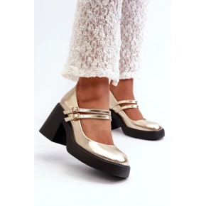 Czółenka na obcasie N381 złote - Podążaj za modą