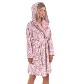 Krótki szlafrok damski z kapturem Flora 4856 4303 jasnofioletowy z białym - Vestis