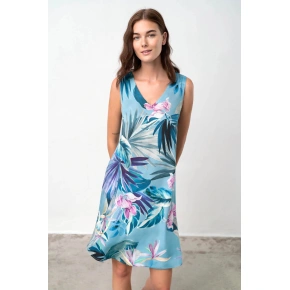 Niebieska sukienka damska Bahia 18527 z kwiatami - Vamp