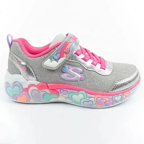 Skechers S Lights LED buty sportowe dziecięce dla dziewczynki na rzep szare