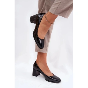 Czółenka damskie na obcasie 91130 Czarny - VINCEZA