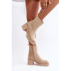 Botki damskie na obcasie YK39P model 201542 jasny beż - Seastar