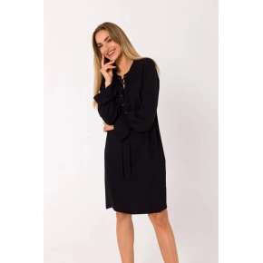 Sukienka damska ze sznurowanym przodem M742 Czarny - MOE