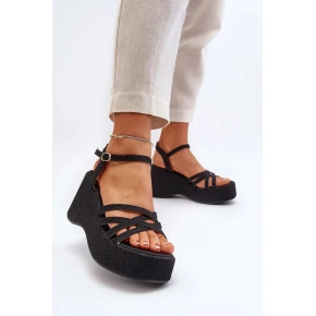 Damskie sandały na koturnie FF-20 Czarne - Joia