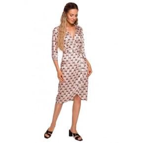 Damska sukienka kopertowa M668 beżowo-żółta - Moe