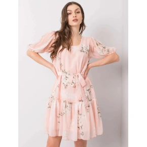 Damska sukienka w kwiaty LK SK 508129.06X Pudrowy róż - Lakerta