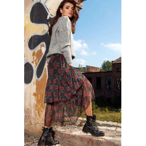 Spódnica damska A331 czarna w kwiaty - Awama