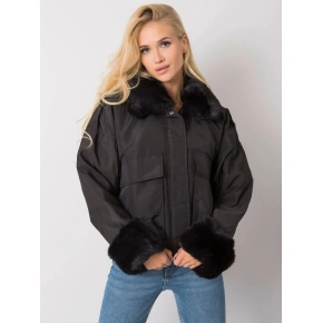 Kurtka damska z futrzanym wykończeniem 7915 czarna - FPrice