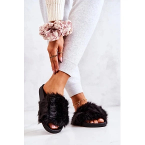 Dámské pantofle s kožíškem DZ821 Černá - Kesi