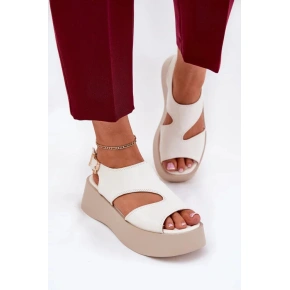 Damskie sandały na platformie 5227 ecru z beżem - Idealne buty