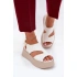 Damskie sandały na platformie 5227 ecru z beżem - Idealne buty