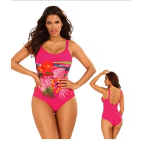 Damski jednoczęściowy kostium kąpielowy Bali 11 S926BL 11 -1 ciemnoróżowy z kwiatami - Self
