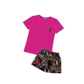 Piżama damska 01/219 ciemna. różowy z piórami - Karol