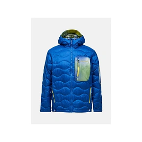 Kurtka puchowa męska PEAK PERFORMANCE M Helium Aop Utility Down Hood kolor niebieski Kurtka puchowa męska PEAK PERFORMANCE M Helium Aop Utility Down Hood kolor niebieski