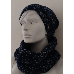 Damski zestaw czapka i szalik Patrizia Granatowy z białym - Kamea