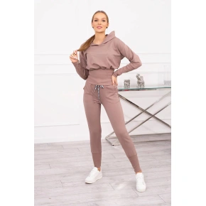 Szeroki damski zestaw mokka ze sznurkiem - Kesi