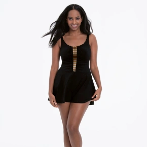 Jednoczęściowy kostium kąpielowy ze spódniczką 7322 M3 czarno-brązowy - Anita