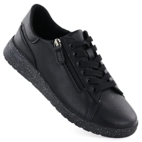 Skórzane półbuty damskie na podwyższeniu czarne Jezzi 138