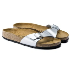 Klapki damskie Birkenstock Madrid Birko-Flor Silver srebrne regular szerokie (0040411) dámské Klapki damskie Birkenstock Madrid Birko-Flor Silver srebrne regular szerokie (0040411) dámské