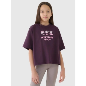 Crop top oversize z nadrukiem dziewczęcy 4F 4FJRSS25TTSHF2587-50S