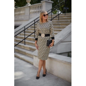 Sukienka dzienna M376 beżowo-czarna - La Aurora