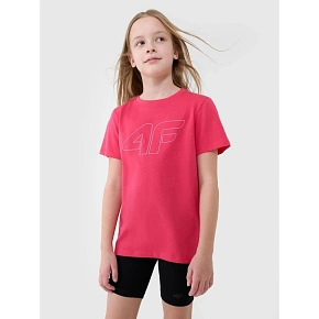 T-shirt regular z nadrukiem dziewczęcy 4F 4FJWSS25TTSHF2176-55S